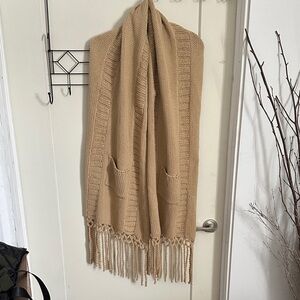 Cozy Tan Knit Scarf with Pockets